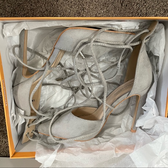 Velvet Light Grey Lace Up Pumps - Picture 7 of 8